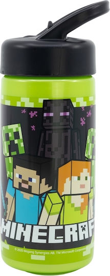 Stor Детска Бутилка За Вода Minecraft Пластмасова Със Сламка Зелена 410ml