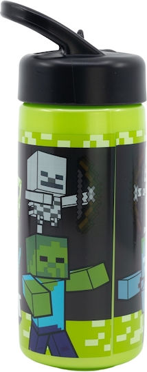 Stor Детска Бутилка За Вода Minecraft Пластмасова Със Сламка Зелена 410ml