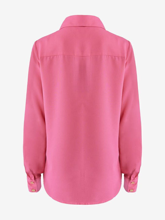 Women's Denim Monochrome Long Sleeve Shirt Fuchsia