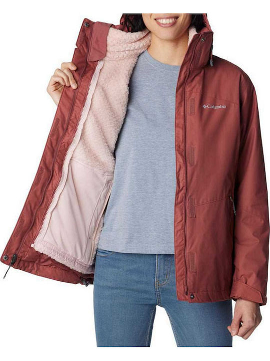 Bugaboo II Fleece Interchange 3 In 1 Women's Short Lifestyle Jacket for Winter with Hood Beetroot