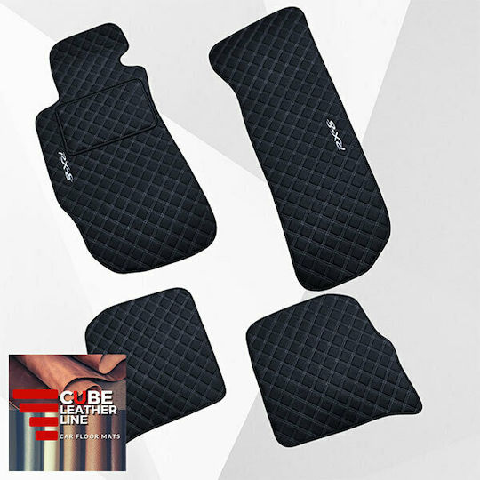 Mazda Rx-8 2003-2012 Πατακια Τεχνοδερμα Cube Μαυρο Me Ασπρη Ραφη Ασπρο Κεντημα Rx-8 Σετ 4τμχ