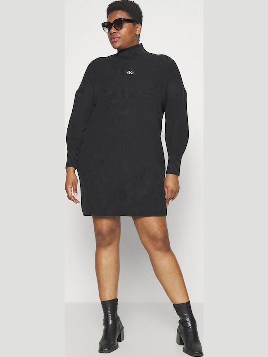 Mini Dress Turtleneck Black
