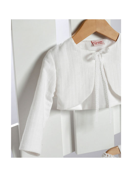 New Life White Baptism Clothes Set with Hair Accessories Cardigan & Knitted Dress 3 Pieces