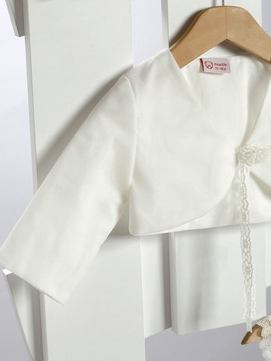 New Life White Baptism Clothing Set with Dress , Hair Accessories & Cardigan made of Tulle 3pcs