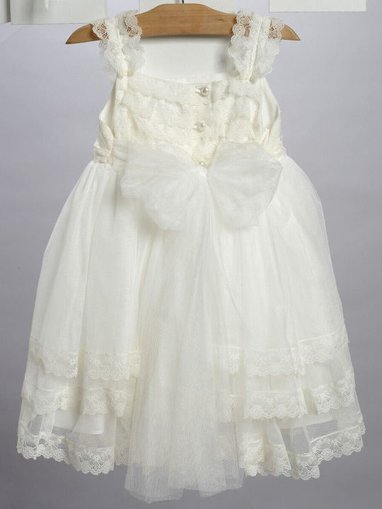 New Life White Baptism Clothing Set with Dress , Hair Accessories & Cardigan made of Tulle 3pcs