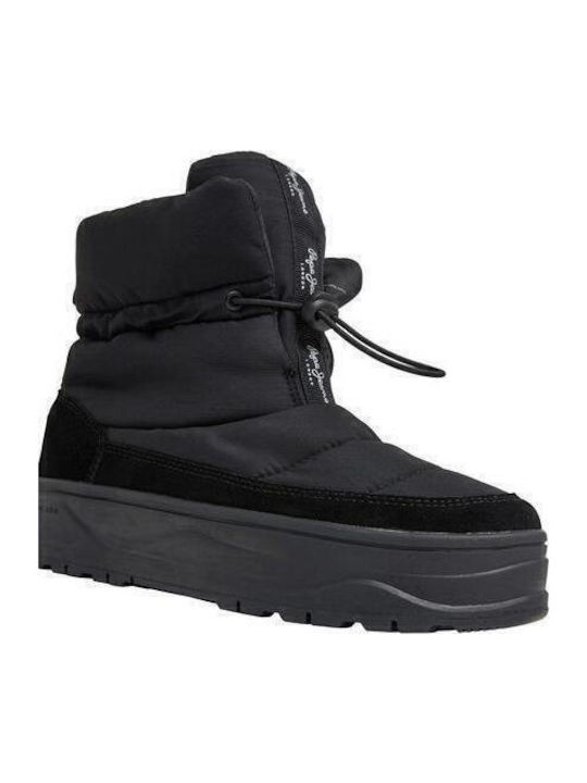 Leder Damenstiefel mit hohem Absatz & Gummizug Schwarz