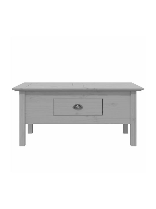 Central Rectangular Coffee Table Made of Solid Wood with Drawers Gray M100xW55xH45cm