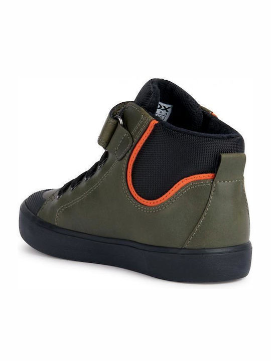 J Gisli Leather Kids Boots with Velcro Khaki