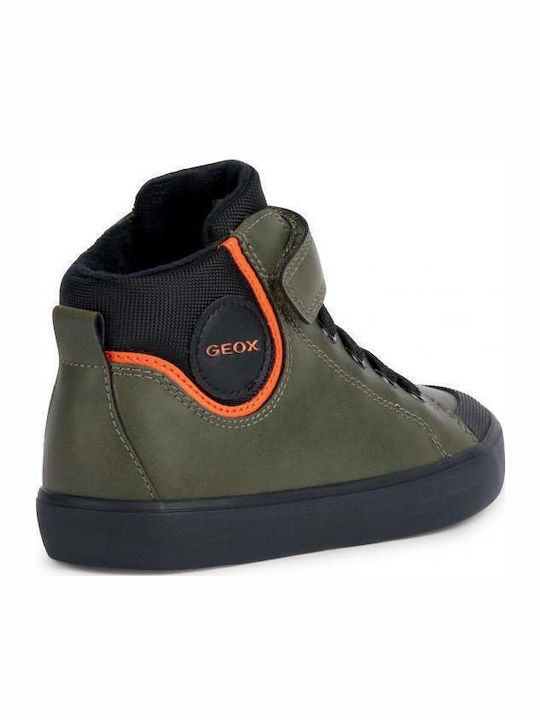 J Gisli Leather Kids Boots with Velcro Khaki