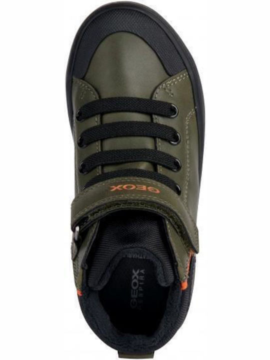 J Gisli Leather Kids Boots with Velcro Khaki