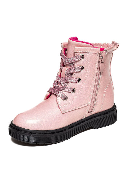 Marikelly Kids Military Boots with Zipper Pink