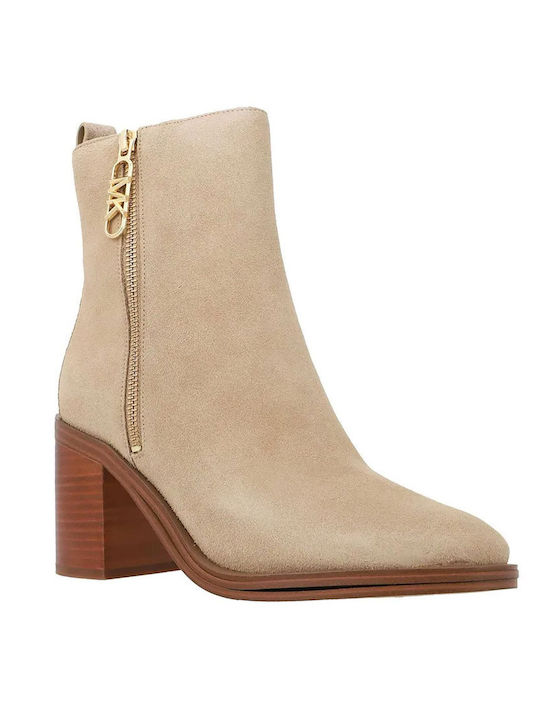 Regan Leather Women's Ankle Boots with Medium Heel Beige