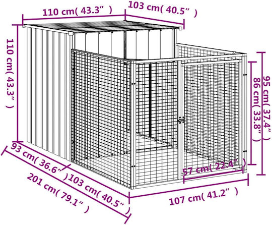 vidaXL Къщичка за Куче Голяма Металик За Външно Ползване Сив 110x200x110см