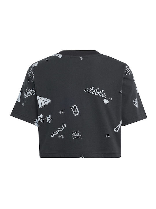 Adidas Kids Crop Top Short Sleeve Black Brand Love