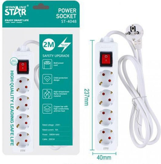 Winstar Power Strip with Surge Protection 4 Positions with Switch