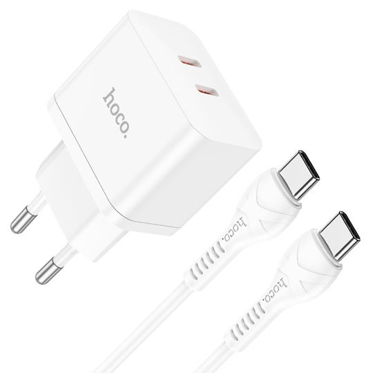 Hoco Încărcător cu 2 Porturi USB-C și Cablu USB-C 35W Livrarea energiei Albς (N29 Triumph)