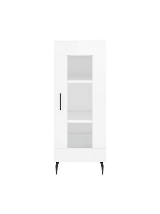 Floor-standing Living Room Display Cabinet made of Wood & Metal with Glass White 34.5x34x90cm