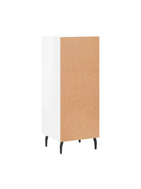 Floor-standing Living Room Display Cabinet made of Wood & Metal with Glass White 34.5x34x90cm