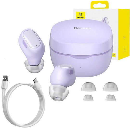 Baseus Bowie WM01 In-ear Bluetooth Handsfree Ακουστικά με Θήκη Φόρτισης Μωβ