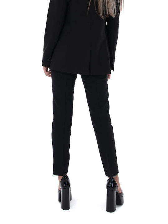 MY T Women's High-waisted Fabric Trousers in Slim Fit Black