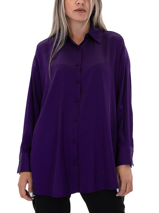 MY T Women's Satin Long Sleeve Shirt Purple