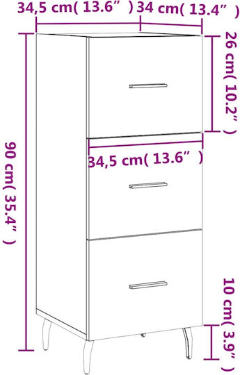 Office Drawer from Wood and Metal Sonoma 34.5x34x90cm