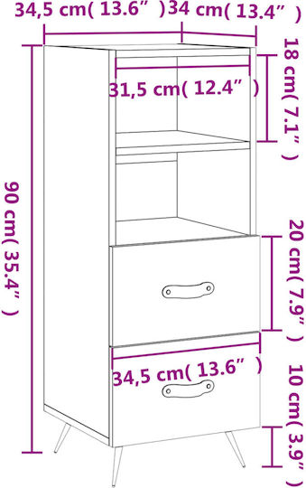 Sertar De Birou Din Lemn Alb 34.5x34x90cm