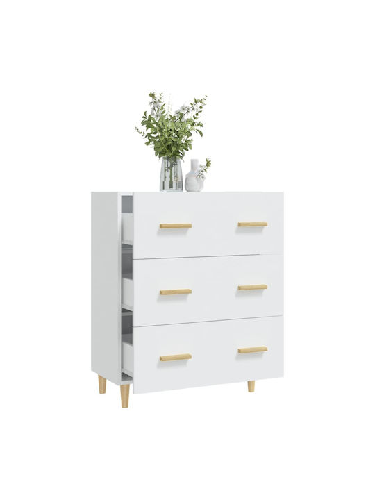Wooden Chest of Drawers with 3 Drawers White 70x34x90cm