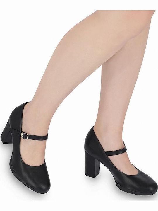 Pumps mit Riemchen & Chunky mittelhoher Absatz Schwarz