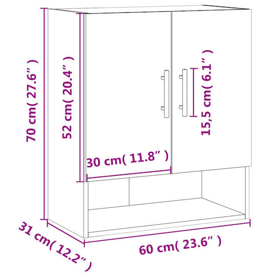 vidaXL Bathroom Cabinet L60xW31xH70cm White