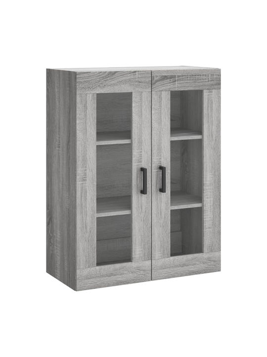 Wall Mounted Particle Board Living Room Display Cabinet with Glass Gray 69.5x34x90cm