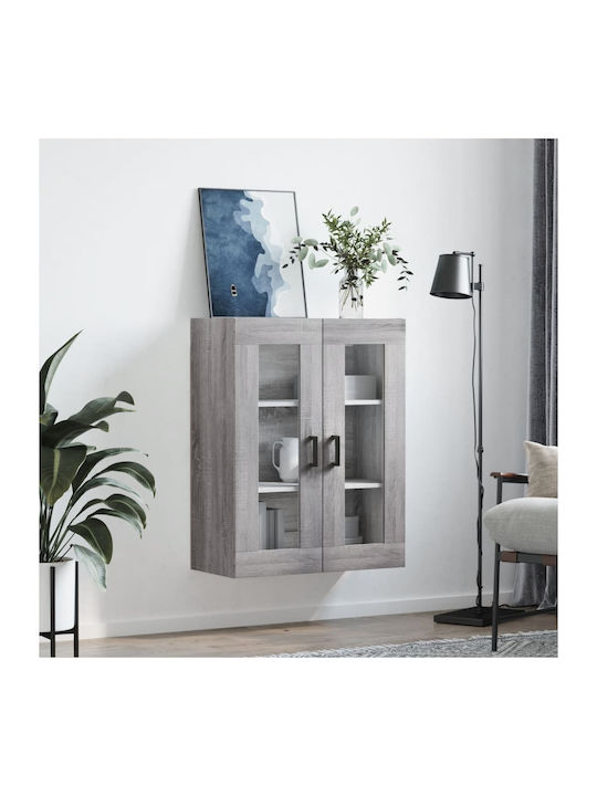 Wand Wohnzimmer Vitrine aus Spanplatte mit Glas Gray 69.5x34x90cm