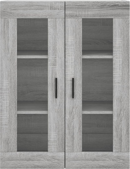 Wand Wohnzimmer Vitrine aus Spanplatte mit Glas Gray 69.5x34x90cm