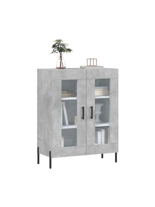 Wall Living Room Display Cabinet made of Wood & Metal with Glass Gray 69.5x34x90cm
