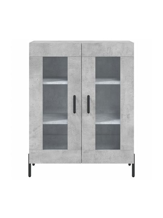 Wall Living Room Display Cabinet made of Wood & Metal with Glass Gray 69.5x34x90cm