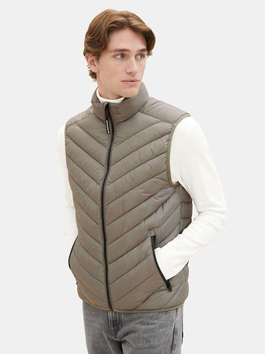 Tom Tailor Men's Winter Sleeveless Puffer Jacket Khaki