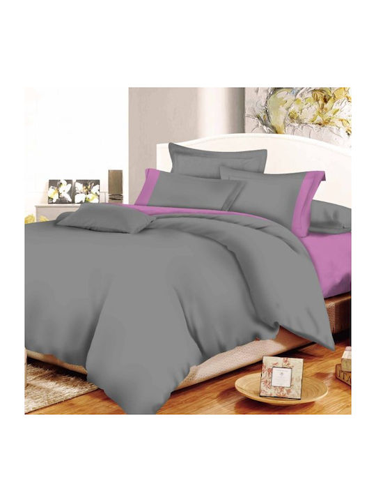 Le Blanc Cotton Line Set Double Bed Sheets with Rubber Band 150x200x20cm Γκρι-Λιλά