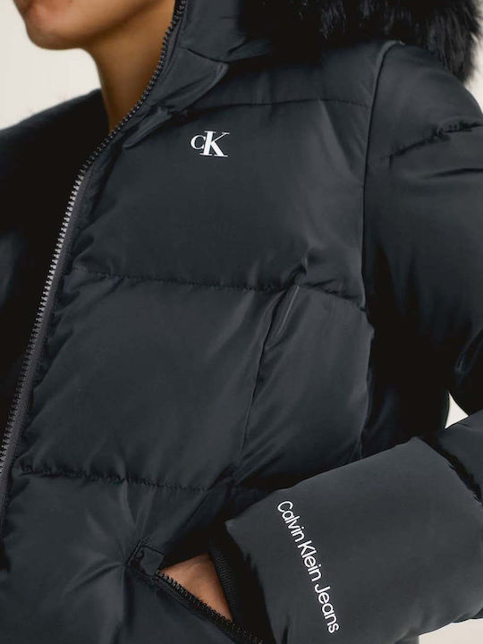 Women's Long Puffer Jacket for Winter with Hood Black