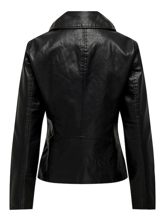 Only Women's Short Biker Artificial Leather Jacket for Winter Black