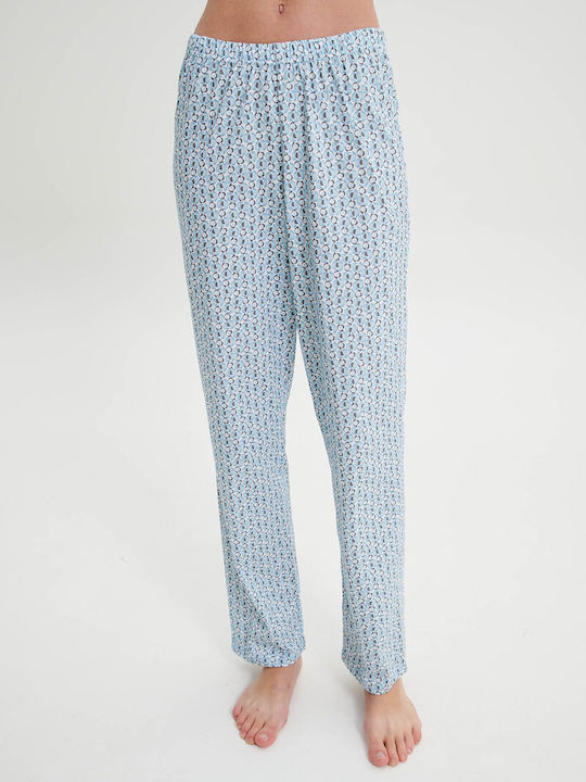 Vamp Women's Summer Cotton Pajama Trouser Light Blue