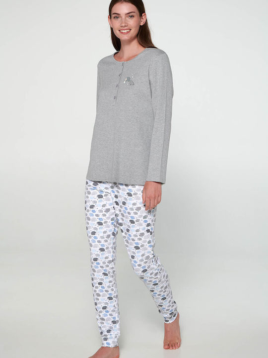 Vamp Sommer Damen Pyjama-Set Baumwolle Gray