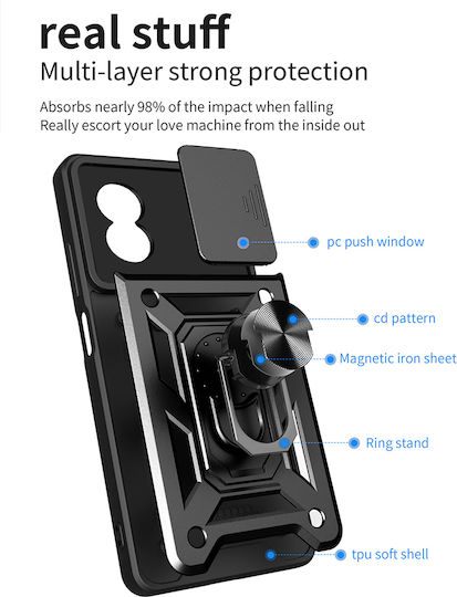 Techsuit Camshield Umschlag Rückseite Kunststoff / Silikon Schwarz (Oppo A58 / A78)