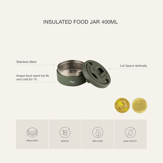 Citron Δοχείο Φαγητού Inox Θερμός Πράσινο με Χωρίσματα 400ml