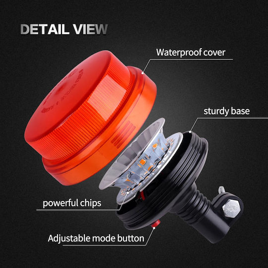 Car Beacon LED 12 / 24V Waterproof 10.8cm with Orange Lighting