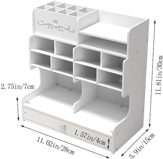 Wood Desk Organizer 28x15x30cm White