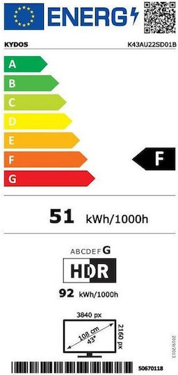 Kydos Smart Τηλεόραση 43" Full HD LED K43WF22SD01B (2022)