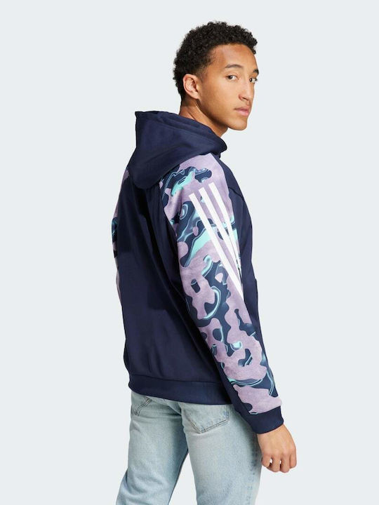 Adidas Future Icons Allover Men's Sweatshirt with Hood Blue