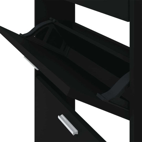 Дървен Шкаф за Обувки Черен с Накланящи се Рафтове Д59xШ17xВ108cm
