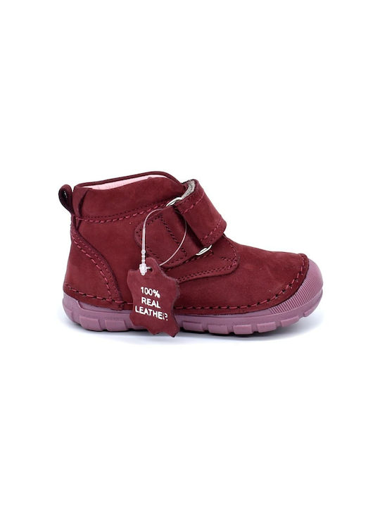 Bibelot Kids Leather Anatomic Boots with Hoop & Loop Closure Burgundy