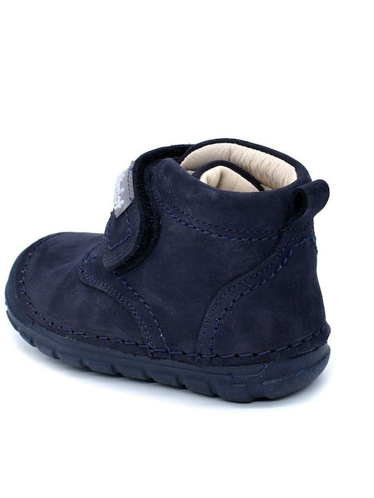 Anatomical Leather Kids Boots with Velcro Navy Blue